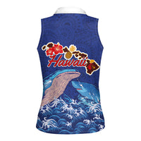 Hawaiian Sea Animals Women Sleeveless Polo Shirt Whales Shark and Turtle Guardians with Tribal Pattern LT03 - Polynesian Pride