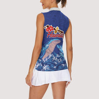 Hawaiian Sea Animals Women Sleeveless Polo Shirt Whales Shark and Turtle Guardians with Tribal Pattern LT03 - Polynesian Pride