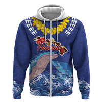 Hawaiian Sea Animals Zip Hoodie Whales Shark and Turtle Guardians with Tribal Pattern