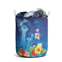 Fiji Jellyfish Laundry Basket Tapa Patterns and Hibiscus Sea Vibe