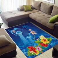Fiji Jellyfish Area Rug Tapa Patterns and Hibiscus Sea Vibe