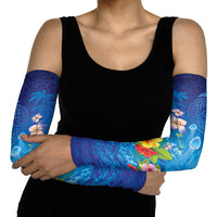 Fiji Jellyfish Arm Sleeves Tapa Patterns and Hibiscus Sea Vibe