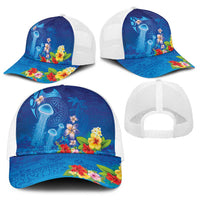 Fiji Jellyfish Baseball Net Cap Tapa Patterns and Hibiscus Sea Vibe