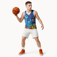 Fiji Jellyfish Basketball Jersey Tapa Patterns and Hibiscus Sea Vibe