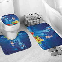 Fiji Jellyfish Bathroom Set Tapa Patterns and Hibiscus Sea Vibe LT03 Mat Set Only (3 pcs) One Size Blue - Polynesian Pride