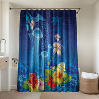 Fiji Jellyfish Bathroom Set Tapa Patterns and Hibiscus Sea Vibe LT03 Shower Curtain Only Blue - Polynesian Pride