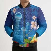 Fiji Jellyfish Bomber Puffer Jacket Tapa Patterns and Hibiscus Sea Vibe