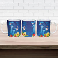 Fiji Jellyfish Ceramic Mug Tapa Patterns and Hibiscus Sea Vibe