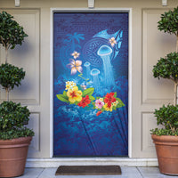 Fiji Jellyfish Door Cover Tapa Patterns and Hibiscus Sea Vibe