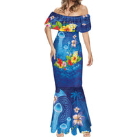 Fiji Jellyfish Mermaid Dress Tapa Patterns and Hibiscus Sea Vibe