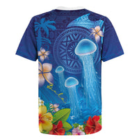 Fiji Jellyfish Rugby Jersey Tapa Patterns and Hibiscus Sea Vibe