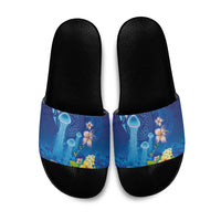 Fiji Jellyfish Slide Sandals Tapa Patterns and Hibiscus Sea Vibe LT03 Blue - Polynesian Pride