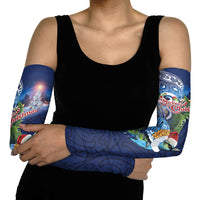 New Zealand Merry Christmas Arm Sleeves Maori Tribal Pattern with Xmas Tui Bird LT03 - Polynesian Pride