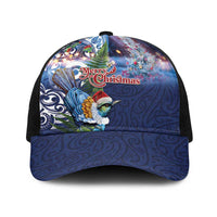 New Zealand Merry Christmas Baseball Net Cap Maori Tribal Pattern with Xmas Tui Bird LT03 One Size Black Multicolor - Polynesian Pride