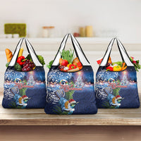 New Zealand Merry Christmas Grocery Bag Maori Tribal Pattern with Xmas Tui Bird LT03 3-pack One Size Multicolor - Polynesian Pride