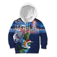 New Zealand Merry Christmas Kid Hoodie Maori Tribal Pattern with Xmas Tui Bird LT03 Hoodie Multicolor - Polynesian Pride