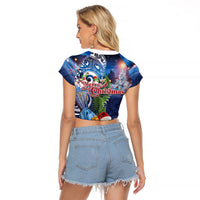 New Zealand Merry Christmas Raglan Cropped T Shirt Maori Tribal Pattern with Xmas Tui Bird LT03 - Polynesian Pride