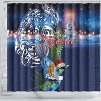 New Zealand Merry Christmas Shower Curtain Maori Tribal Pattern with Xmas Tui Bird LT03 - Polynesian Pride