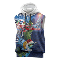 New Zealand Merry Christmas Sleeveless Hoodie Maori Tribal Pattern with Xmas Tui Bird LT03 Multicolor - Polynesian Pride