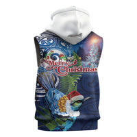 New Zealand Merry Christmas Sleeveless Hoodie Maori Tribal Pattern with Xmas Tui Bird LT03 - Polynesian Pride