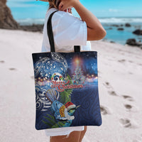 New Zealand Merry Christmas Tote Bag Maori Tribal Pattern with Xmas Tui Bird LT03 - Polynesian Pride