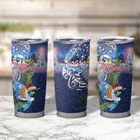 New Zealand Merry Christmas Tumbler Cup Maori Tribal Pattern with Xmas Tui Bird LT03 - Polynesian Pride