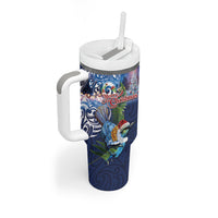 New Zealand Merry Christmas Tumbler With Handle Maori Tribal Pattern with Xmas Tui Bird LT03 - Polynesian Pride