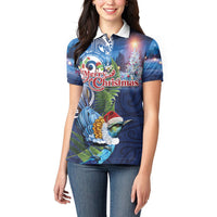 New Zealand Merry Christmas Women Polo Shirt Maori Tribal Pattern with Xmas Tui Bird LT03 - Polynesian Pride