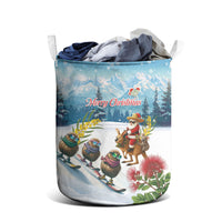New Zealand and Australia Merry Christmas Laundry Basket Kiwi Birds Skiing and Koala Santa Riding Kangaroo LT03 - Polynesian Pride