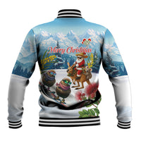 New Zealand and Australia Merry Christmas Baseball Jacket Kiwi Birds Skiing and Koala Santa Riding Kangaroo LT03 - Polynesian Pride