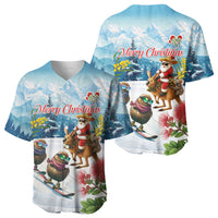 New Zealand and Australia Merry Christmas Baseball Jersey Kiwi Birds Skiing and Koala Santa Riding Kangaroo LT03 - Polynesian Pride