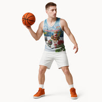New Zealand and Australia Merry Christmas Basketball Jersey Kiwi Birds Skiing and Koala Santa Riding Kangaroo LT03 - Polynesian Pride