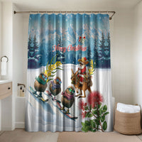 New Zealand and Australia Merry Christmas Bathroom Set Kiwi Birds Skiing and Koala Santa Riding Kangaroo LT03 Shower Curtain Only Multicolor - Polynesian Pride