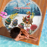 New Zealand and Australia Merry Christmas Beach Blanket Kiwi Birds Skiing and Koala Santa Riding Kangaroo LT03 - Polynesian Pride