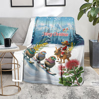 New Zealand and Australia Merry Christmas Blanket Kiwi Birds Skiing and Koala Santa Riding Kangaroo LT03 - Polynesian Pride