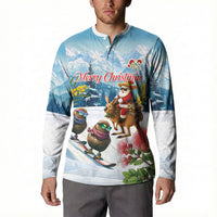 New Zealand and Australia Merry Christmas Button Sweatshirt Kiwi Birds Skiing and Koala Santa Riding Kangaroo LT03 - Polynesian Pride