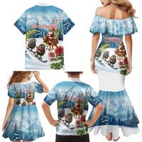 New Zealand and Australia Merry Christmas Family Matching Mermaid Dress and Hawaiian Shirt Kiwi Birds Skiing and Koala Santa Riding Kangaroo LT03 - Polynesian Pride