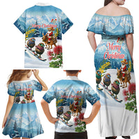 New Zealand and Australia Merry Christmas Family Matching Off Shoulder Maxi Dress and Hawaiian Shirt Kiwi Birds Skiing and Koala Santa Riding Kangaroo LT03 - Polynesian Pride