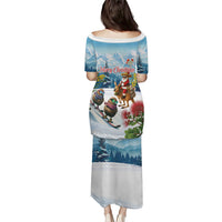New Zealand and Australia Merry Christmas Family Matching Puletasi and Hawaiian Shirt Kiwi Birds Skiing and Koala Santa Riding Kangaroo LT03 - Polynesian Pride