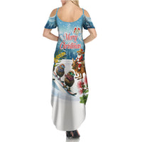 New Zealand and Australia Merry Christmas Family Matching Summer Maxi Dress and Hawaiian Shirt Kiwi Birds Skiing and Koala Santa Riding Kangaroo LT03 - Polynesian Pride