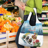 New Zealand and Australia Merry Christmas Grocery Bag Kiwi Birds Skiing and Koala Santa Riding Kangaroo LT03 - Polynesian Pride