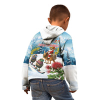 New Zealand and Australia Merry Christmas Kid Hoodie Kiwi Birds Skiing and Koala Santa Riding Kangaroo LT03 - Polynesian Pride