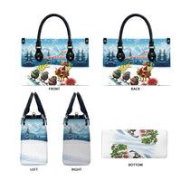 New Zealand and Australia Merry Christmas Leather Bag Kiwi Birds Skiing and Koala Santa Riding Kangaroo LT03 - Polynesian Pride