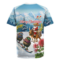 New Zealand and Australia Merry Christmas Rugby Jersey Kiwi Birds Skiing and Koala Santa Riding Kangaroo LT03 - Polynesian Pride