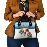 New Zealand and Australia Merry Christmas Shoulder Handbag Kiwi Birds Skiing and Koala Santa Riding Kangaroo LT03 - Polynesian Pride