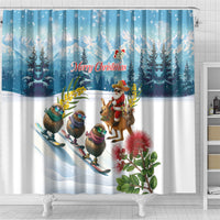 New Zealand and Australia Merry Christmas Shower Curtain Kiwi Birds Skiing and Koala Santa Riding Kangaroo LT03 - Polynesian Pride