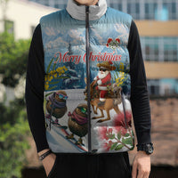 New Zealand and Australia Merry Christmas Sleeveless Puffer Jacket Kiwi Birds Skiing and Koala Santa Riding Kangaroo LT03 - Polynesian Pride