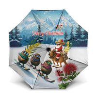 New Zealand and Australia Merry Christmas Umbrella Kiwi Birds Skiing and Koala Santa Riding Kangaroo LT03 One Size Folded 11.42 inch Opened Diameter 37.4 inch Multicolor - Polynesian Pride