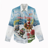 New Zealand and Australia Merry Christmas Women Casual Shirt Kiwi Birds Skiing and Koala Santa Riding Kangaroo LT03 - Polynesian Pride