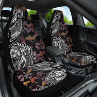 Hawaiian and Japanese Together Car Seat Cover Polynesian Triball Tattoo Koi Carps and Sakura LT03 One Size Black - Polynesian Pride